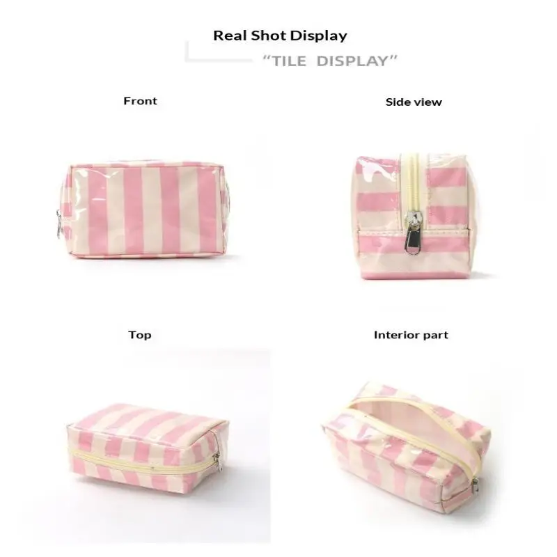 Mini PVC Gestreifte Kosmetiktasche Make-up-Tasche Wasserdichte Reise-Toilettentasche Make-up-Pinsel-Etui – Detail 8