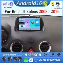 Car Radio Android 16 System For Renault Koleos 2008 - 2016 GPS Multimedia Player IPS QLED Screen Audio Head Unit Accessories 4G
