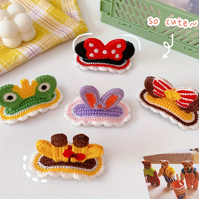 

5pcs Cute 3D Hair Clip Rabbit Ear Knitted Hair Clip Children's Knitted Top Clip Broken Hair Clip Headwear