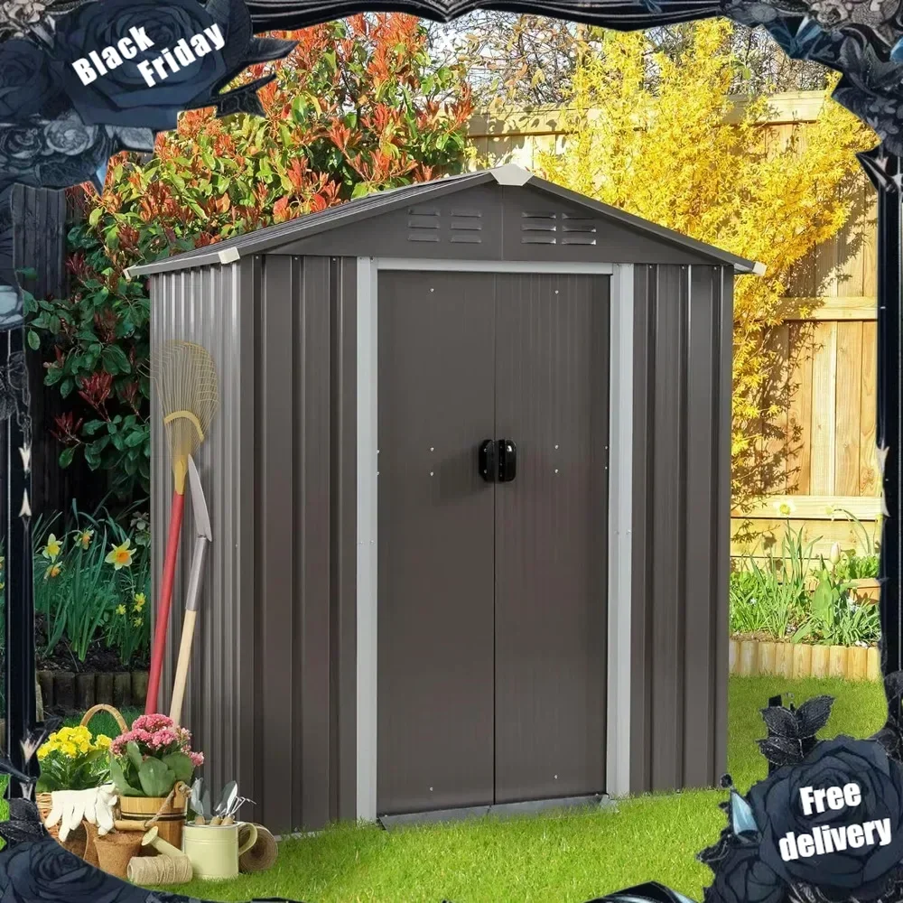 

5 x 3 x 6 FT Outdoor Storage Shed, Metal Tool Shed Clearance Garden Steel Shed with Side Window and Lockable Door (Gray)