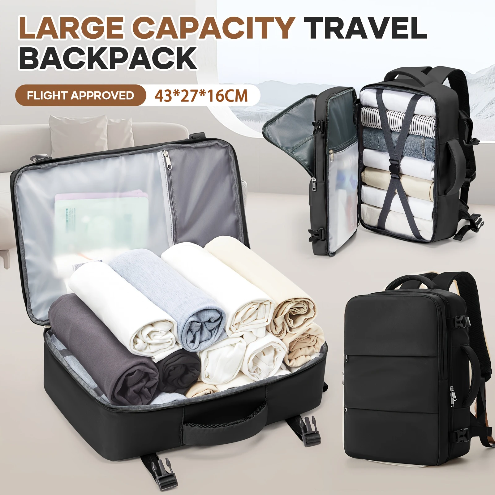 Mochila de viaje de gran capacidad, bolsas de cabina debajo del asiento, mochila de avión de mano, mochila para ordenador portátil de negocios de trabajo, bolso escolar informal