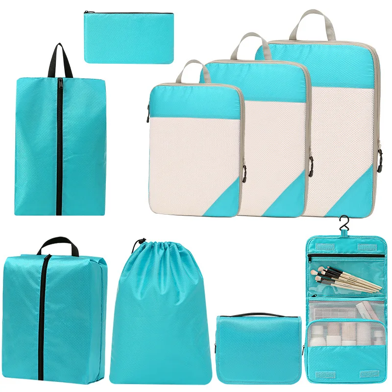 

Набор компрессионных органайзеров для путешествий: полиэстеровые сумки для хранения одежды, обуви, туалетных принадлежностей и косметики