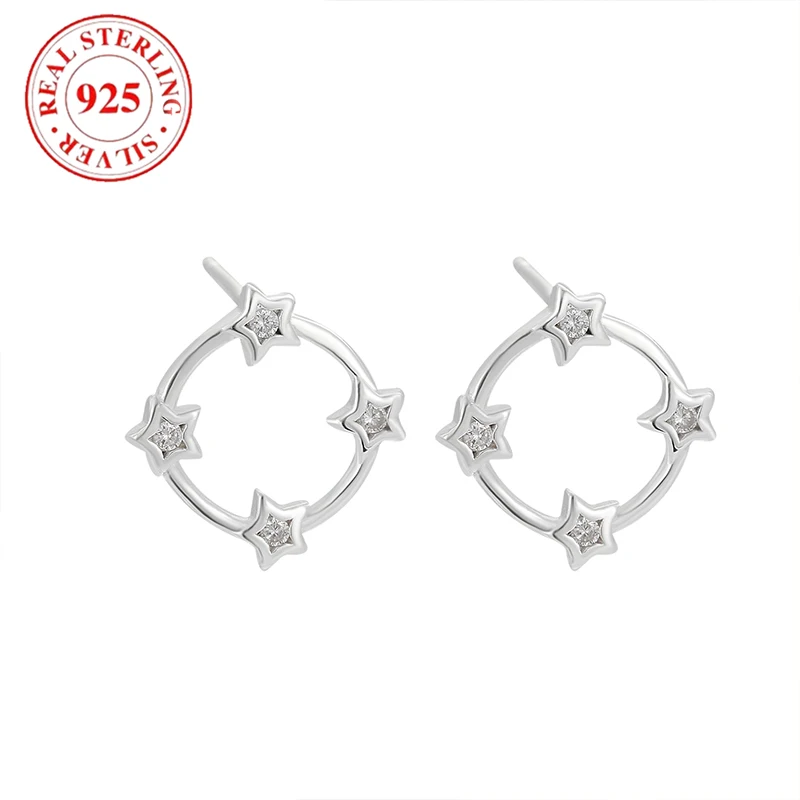 

925 Sterling Silver Pentagram with Diamonds Women's Earrings Hypoallergenic Suitable for Women's Holiday Gifts