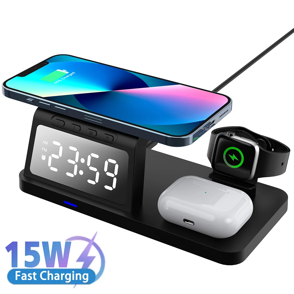 Wireless Charger Fast Charging Station 3 in 1 Wireless Charger Watch Phone Holder Mobile Phone Chargers Bedroom Desk Smartwatch