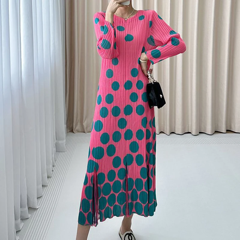 2024 Autumn New Polka Dot Dress Retro Western Style Long Dress Large Size Loose Slim  vestidos de mujer