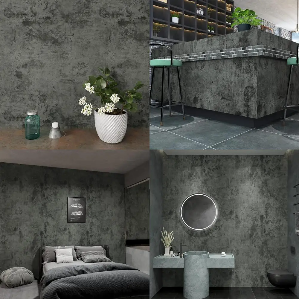 Large Industrial Concrete Peel and Stick Wallpaper, Modern Dark Grey Look, Self-Adhesive for Walls and Surfaces, 32x354 Inches