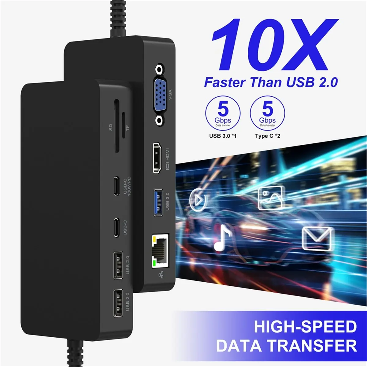 USB C Dock with Power Supply-11 in 1 Docking Station Triple Display 2 +VGA for Pro 11/10/9/8/X/7