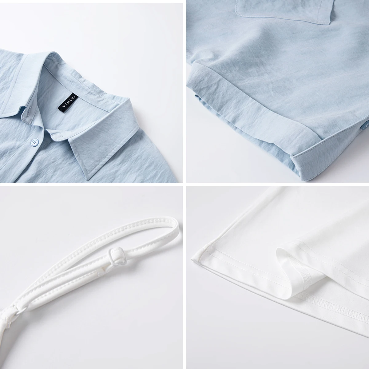 VIMLY bleu chemise robe femmes 2025 été dames Midi français a-ligne avant poches Polo ceinture Robes femme Robes Midi A2515