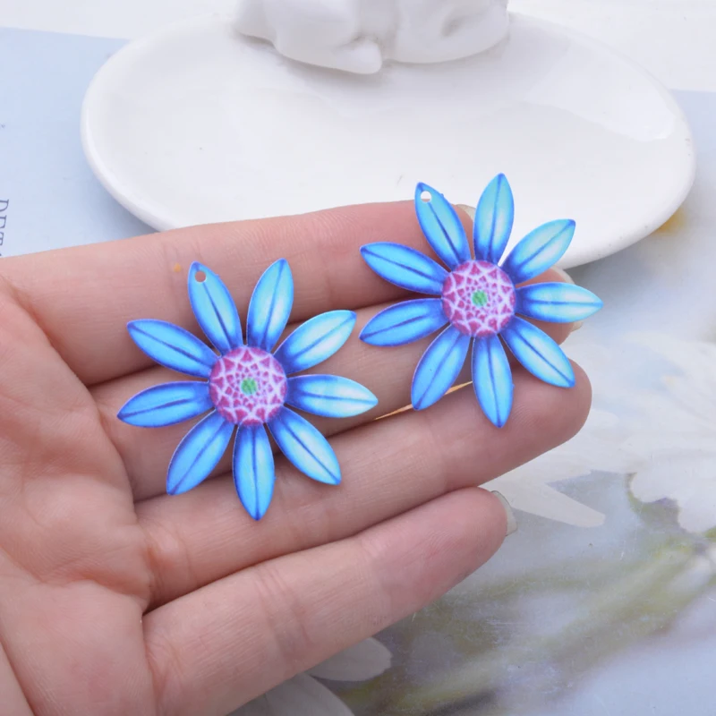 6 Stück AB8375 Neues Design Edelstahl Bunte Blumenanhänger Bemalte Sonnenblumen-Anhänger Schmuck Ohrring-Zubehör – Detail 6