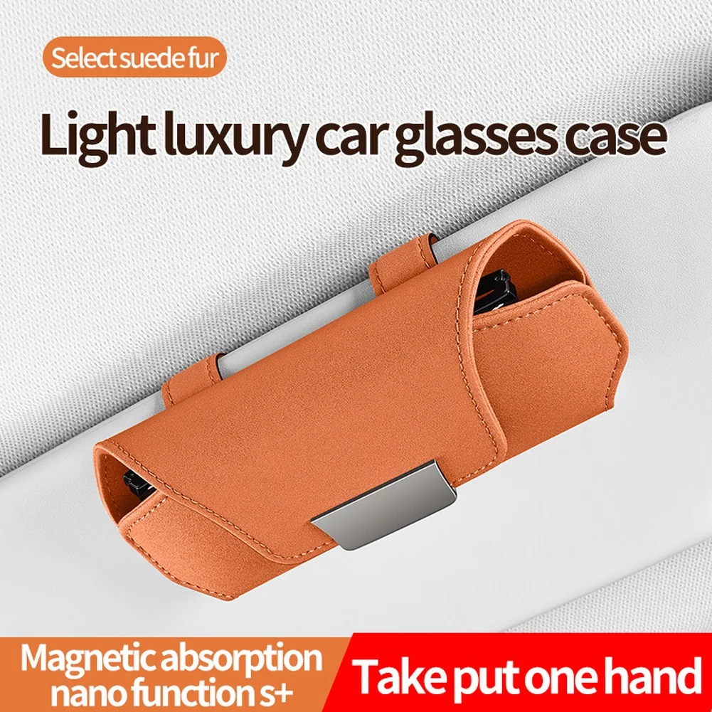 

Car Glasses Sunglasses Storage For Visor Magnetic Closure Design Suede Material Accepts Cards Receipts Car Interior Storage