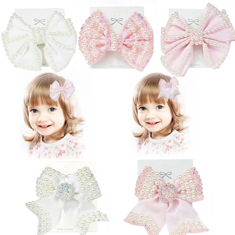 

Детские заколки для волос с бантом, милый жемчужный бант, тканевый чехол из кожи аллигатора, заколки, головные уборы с бантиками, аксессуары для девочек, детей, 10 шт.
