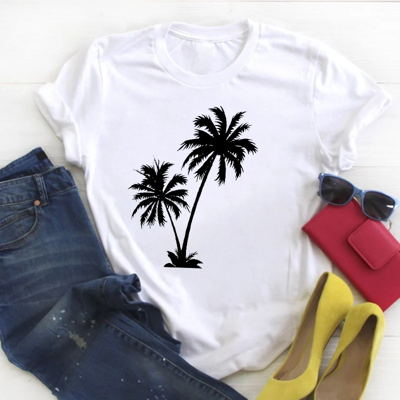 Women Beach Fashion Tree Short Sleeve Printed 90s Summer T Tee Ladies Nice Top Shirt Pretty Tshirt Womens Graphic T-shirt