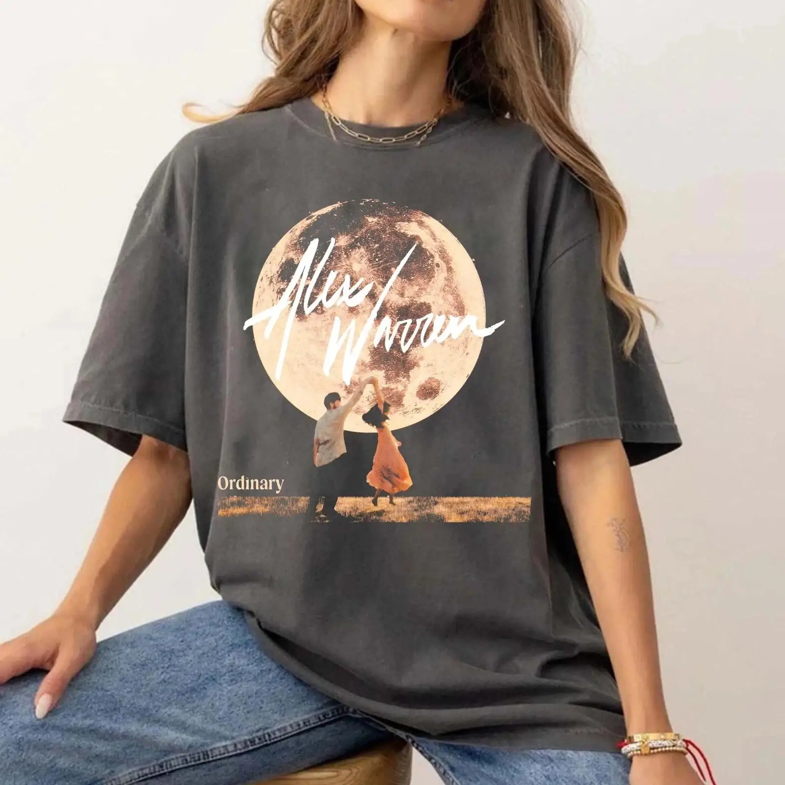 Alex Warren album T-shirt charcoal gray music T-shirt Summer Men's and Women's Loose and Breathable T-shirt Top