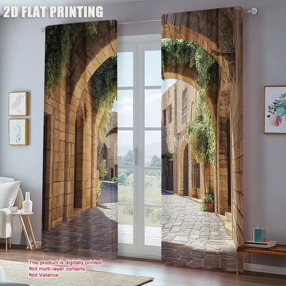 2pc,   Party Curtains Italian Street Versatile Durable Polyester,Without Electricity Versatile Perfect for Holiday Parties, Home