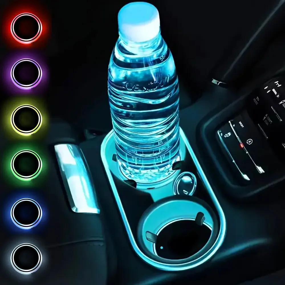 7 Colors Car Coasters Cup Holder LED Light Mats Bottle Light Sensor Atmosphere Interior Accessories Universal image 2