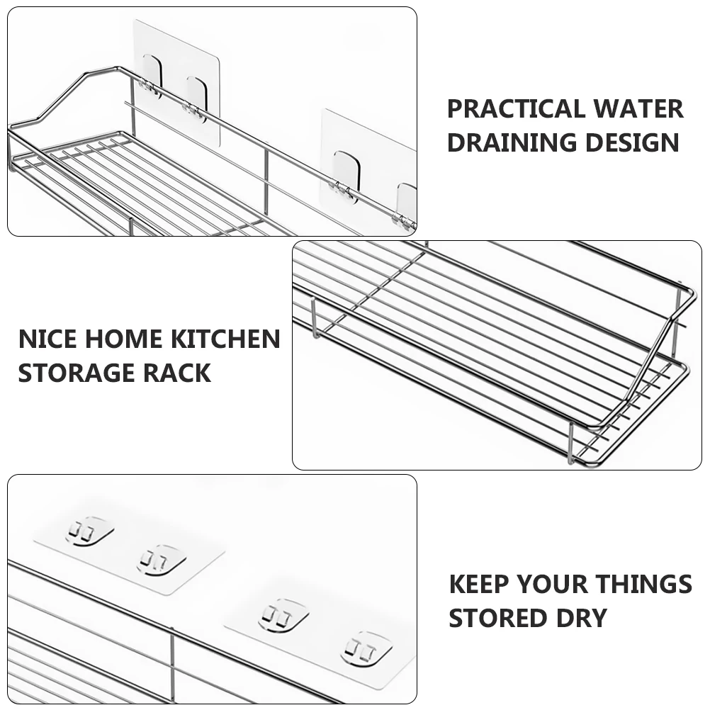 

Stainless Steel Shelf Kitchen Bathroom Storage Rack Heavy Duty Wall Mounted Spice Holder Organizing Accessories Water Draining