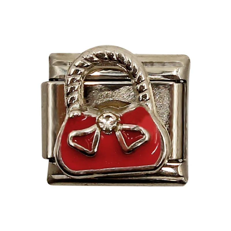 Doll Milk Tea Love Bag Style Italian Style Link Pendant (Suitable for 9mm Stainless Steel Bracelet) Jewelry Making DIY New Style