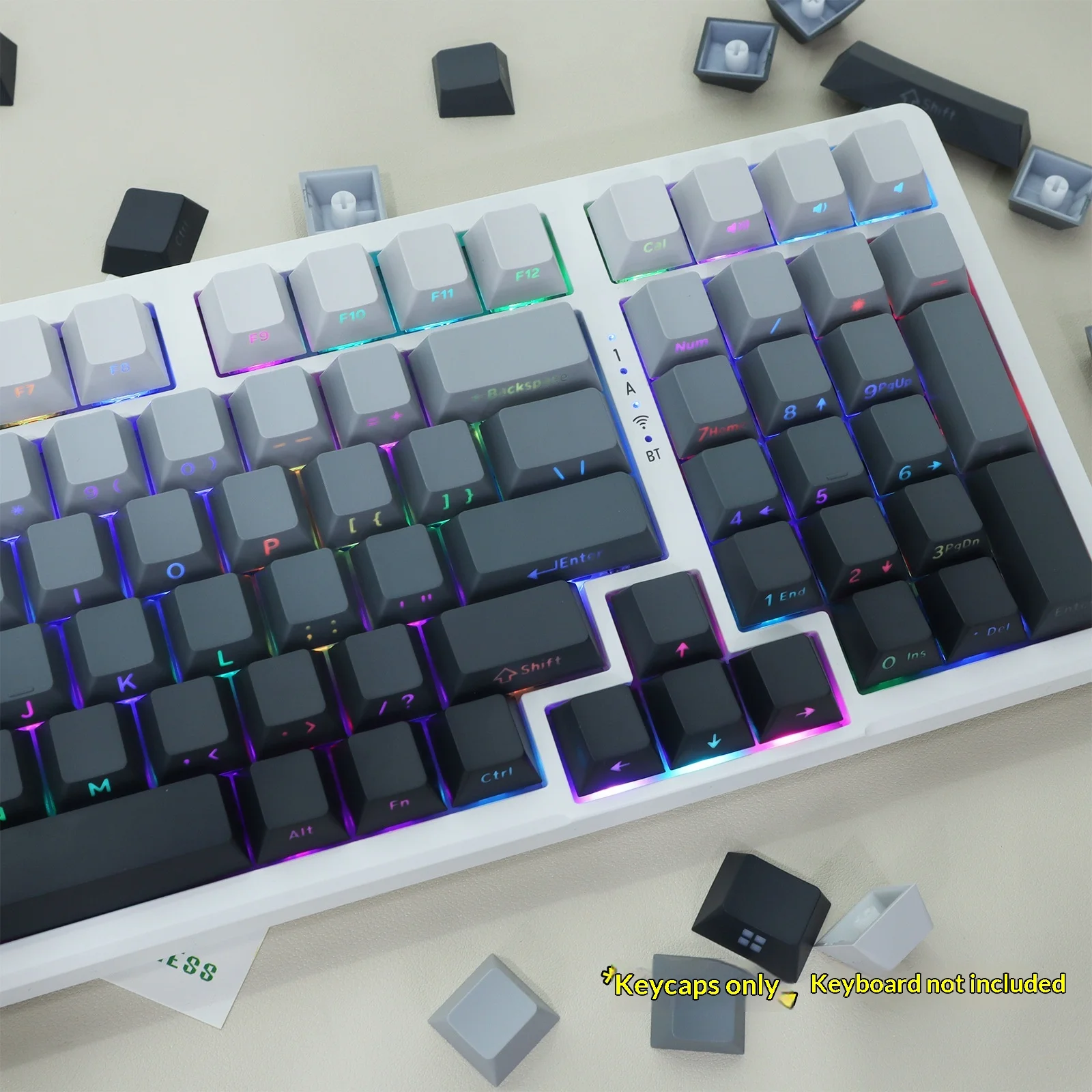 KUXM PBT Gradient Side Printed Backlit Keycaps Side Legends Translucent Keycaps for Mechanical Keyboard DIY