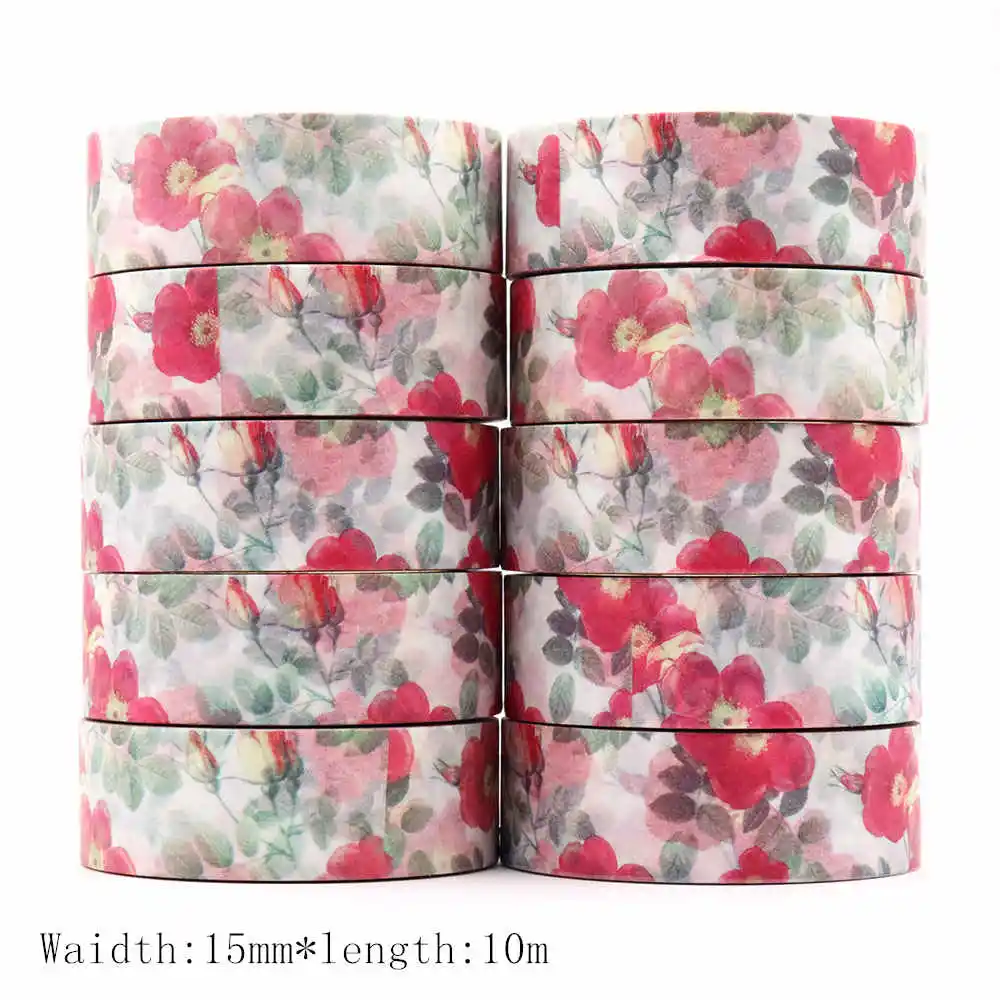 

10PCS/lot 15mm*10m Vintage Floral Washi Tape DIY Scrapbooking Paper Photo Album Adhesive Stationery Masking Tape stickers