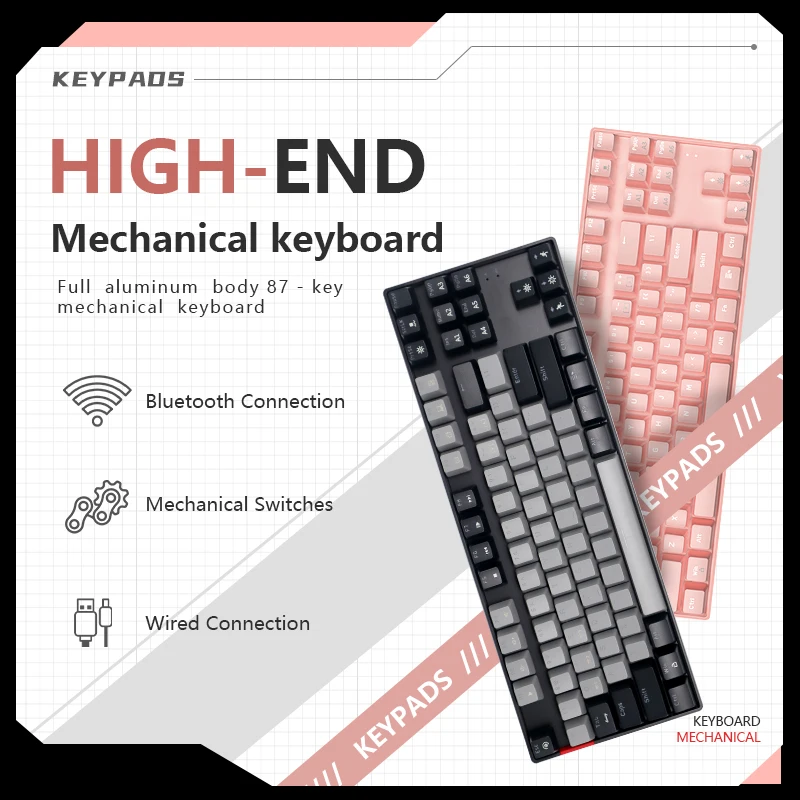 

​​​87Keys Mechanical Keyboard Bluetooth 5.0 2.4G Wireless Type-C Wired Link Three Mode 80% Full Key Hot Swappable Dazzling RBG