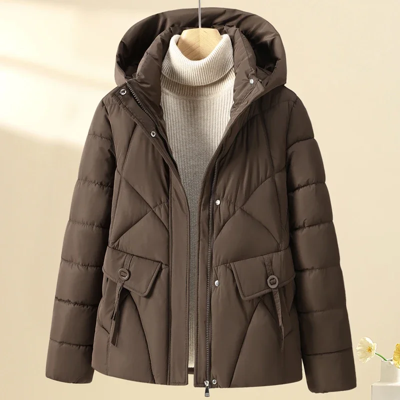 Winter Short Coats Lady Jackets Hooded 2024 Elegant Loose Thick Warm Woman Parkas Long Sleeve Outerwears