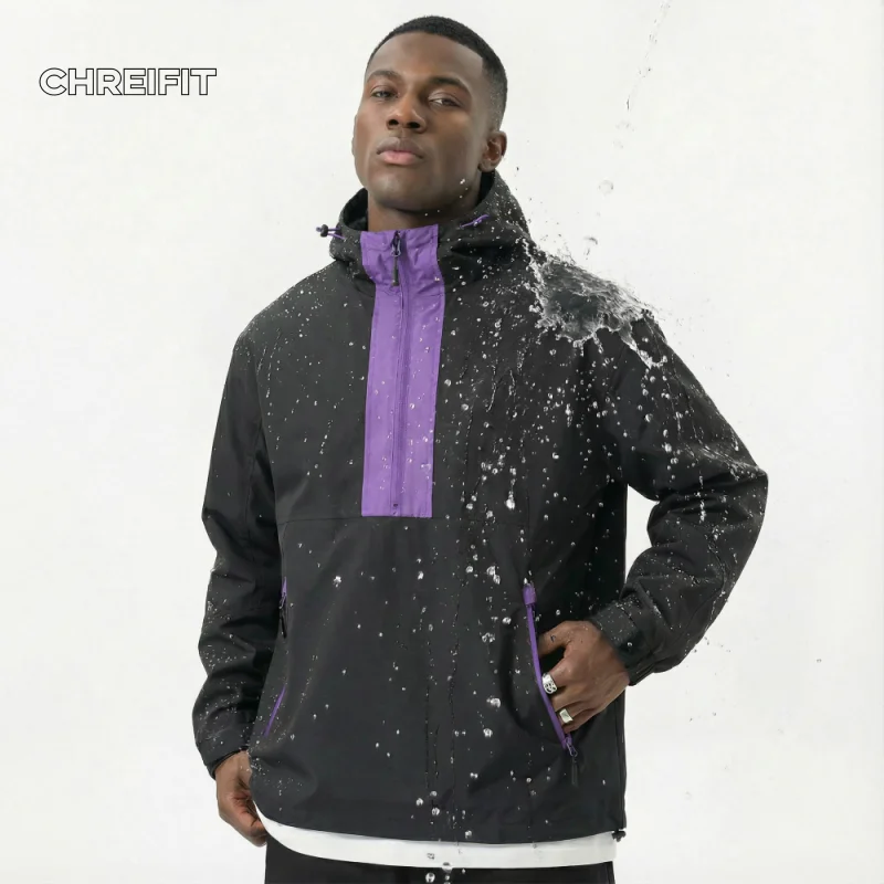 

CHREIFIT Мужская ветровка с капюшоном в стиле хип-хоп, уличная одежда, легкая водонепроницаемая куртка с полукруглой молнией, уличные модные модные пальто