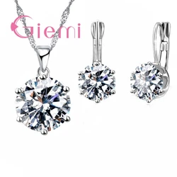 New Fashion Luxury CZ Jewelry Sets 925 Sterling Silver Earring Pendant Necklace Set Women Anniversary Engagement Gift