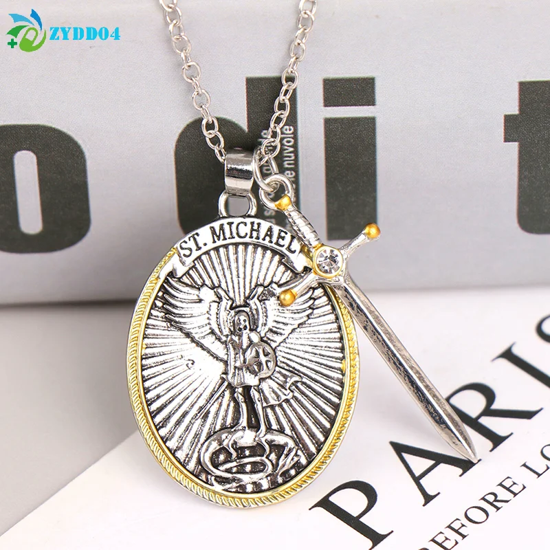 ●1PCS Catholic Patron Saint Pendant Michael St. Michael The Archangel Pendant Necklace
