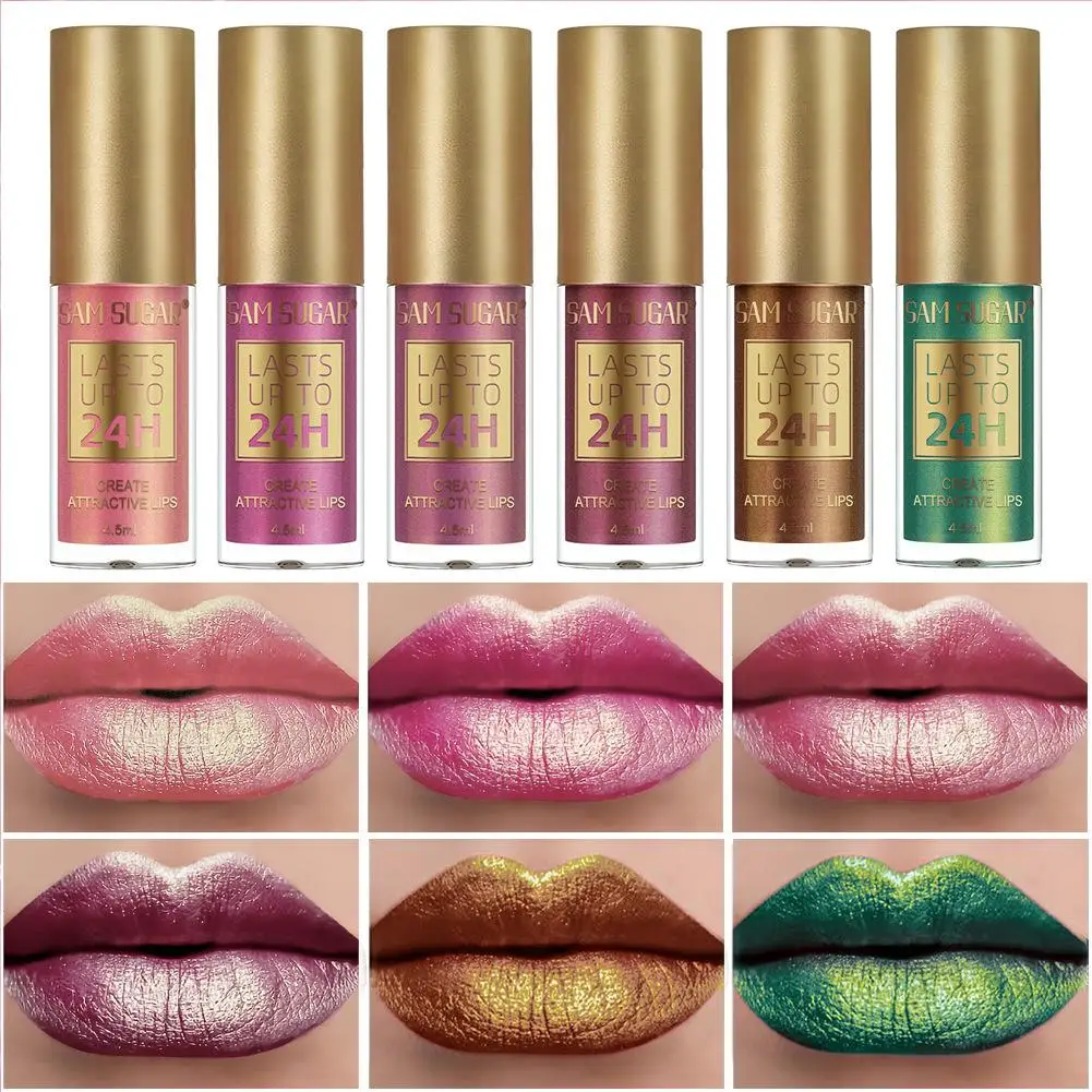 ลิปกลอส 6 สีแวววาว - ลิควิดกันน้ําติดทนนาน ชุดลิปกลอสลิปกลอสสีสําหรับเวทีและการแต่งหน้ารายวัน