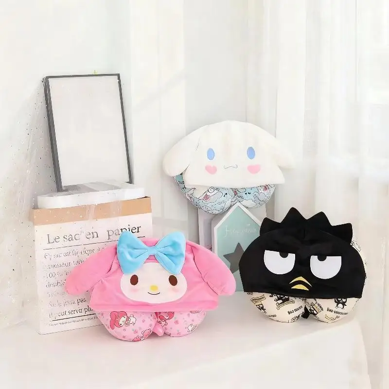 Sanrio – oreiller à capuche en forme de U, mignon, en forme de cannelle, pour le cou, pause midi, oreiller de sommeil, dessin animé, pour la maison, voyage, cadeaux