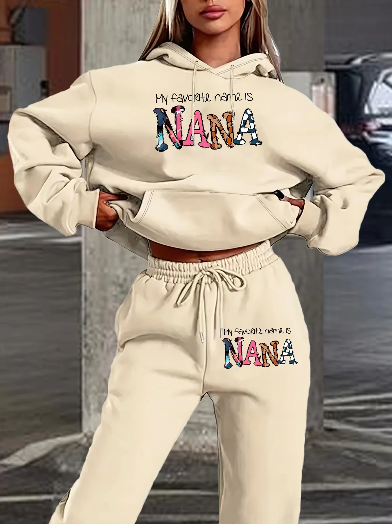 2026 New Women Car Letter Print Hoodie Pants Set Long Sleeve Hooded Sweatshirt Casual 2Pcs Matching Outfit