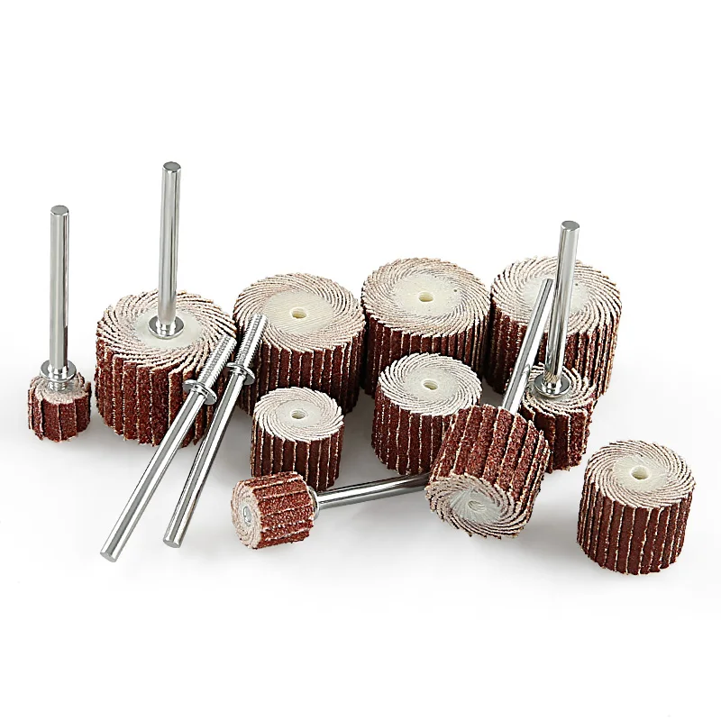 LOZLIN 11PCS Sanding Flap Wheel Set 3mm Shank Abrasive Grinding Heads for Metal Rust Removal Polishing Trimming Rotary Tools