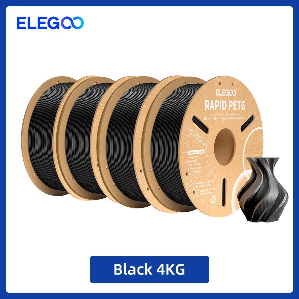 Filamento PETG Rápido ELEGOO 1.75mm 1KG, Filamento para Impressora 3D de Alta Velocidade 30-600mm/s, Compatível com a Maioria das Impressoras 3D FDM
