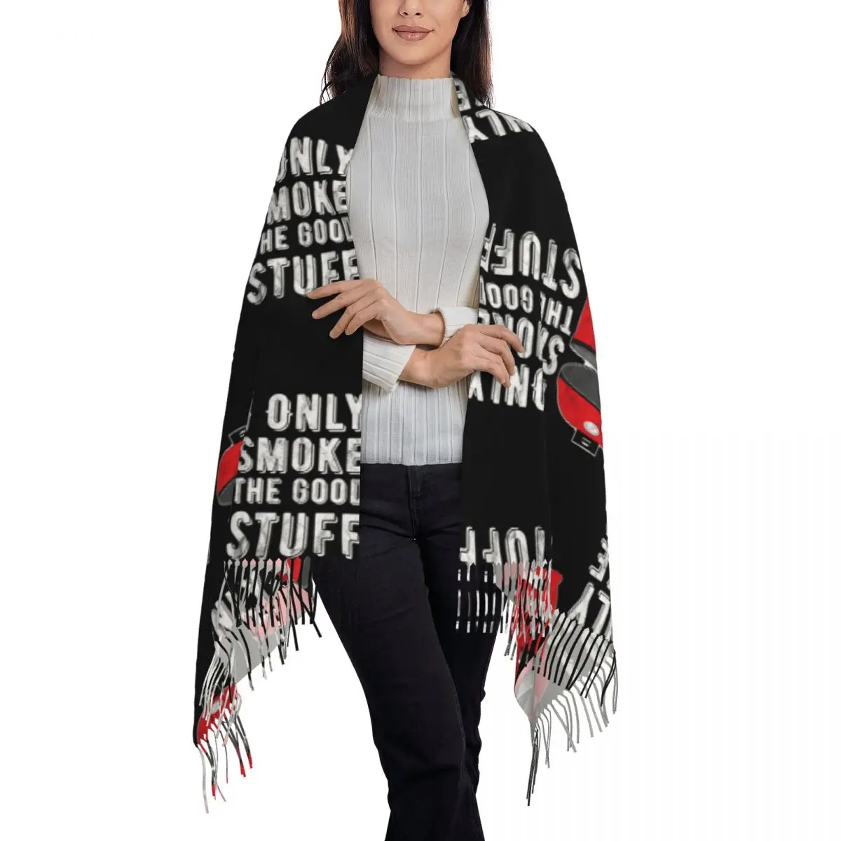 Kamado Joe BBQ Grill And Smoke Scarf Tassel Scarves for Women Soft Warm Shawls and Wraps Long Fall Winter Shawl Wrap