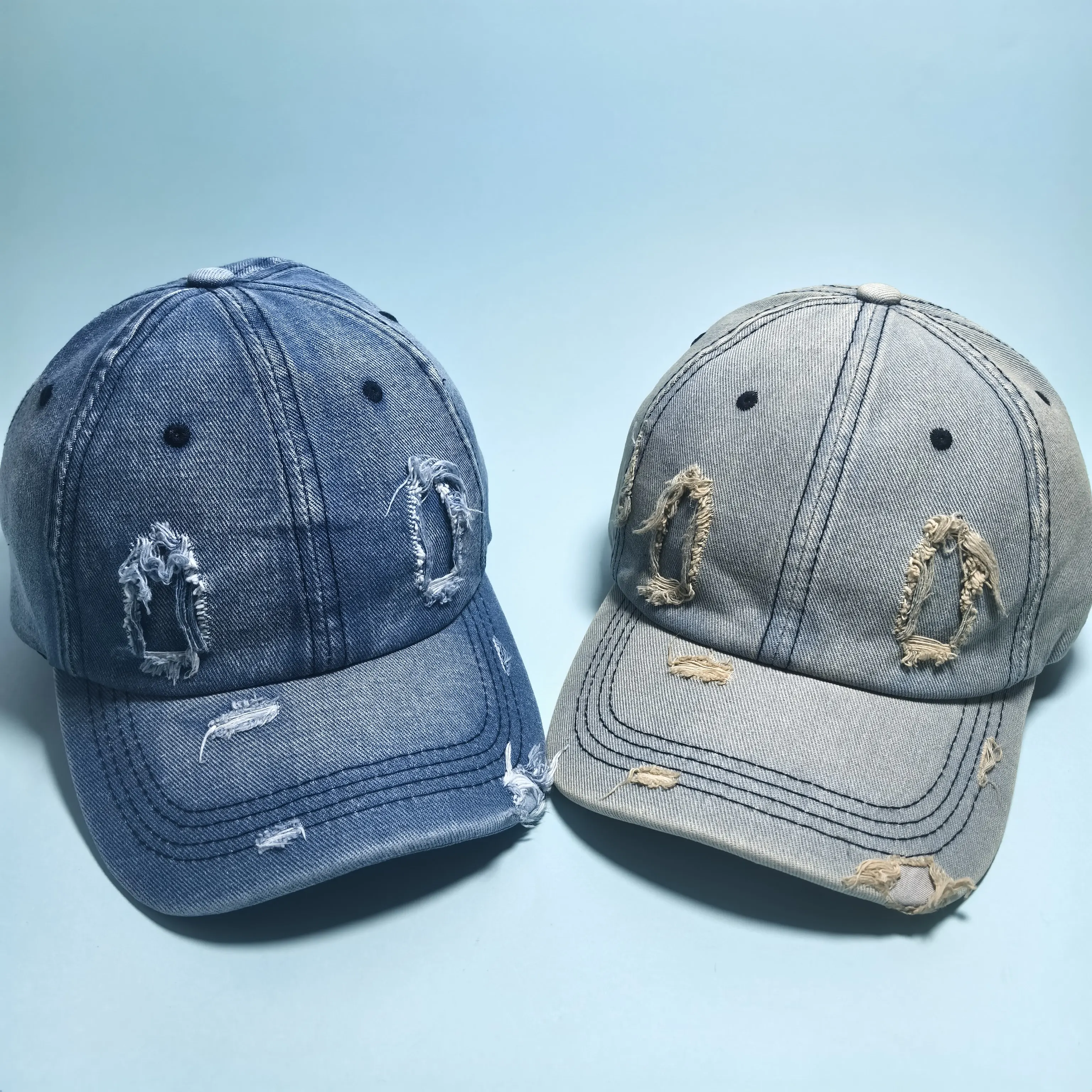 Distressed Ripped Denim Baseball Cap Curved Brim Vintage Washed Hole Destroyed Adjustable Dad Hat Casual Outdoor Hat For Men Wom