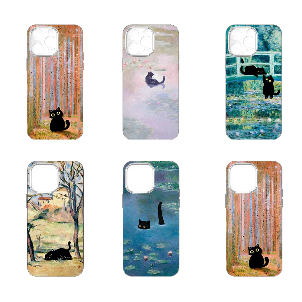 Retro Oil Painting Van-Gogh Cat Phone Case for IPhone 15 13 12 11 Pro Max Mini 14 7 8 Plus SE2020 X XS XR Shockproof Soft Cover