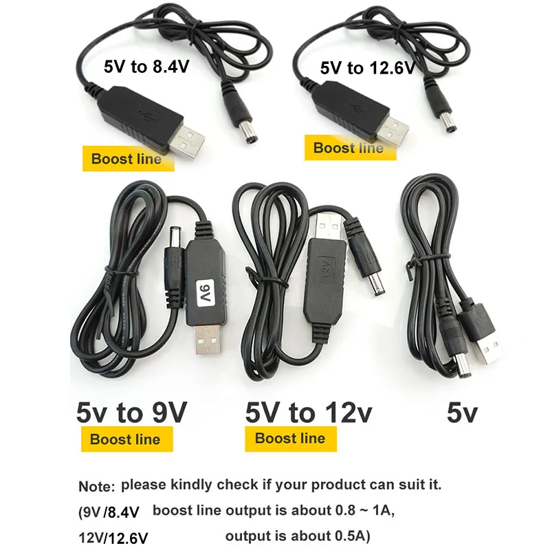 DC 5V to USB 9V 8.4V 12V 12.6V 스텝 업 모듈 전원 부스트 라인 컨버터 케이블, PC 노트북 라우터 오디오 용 5.5X2.1mm 플러그