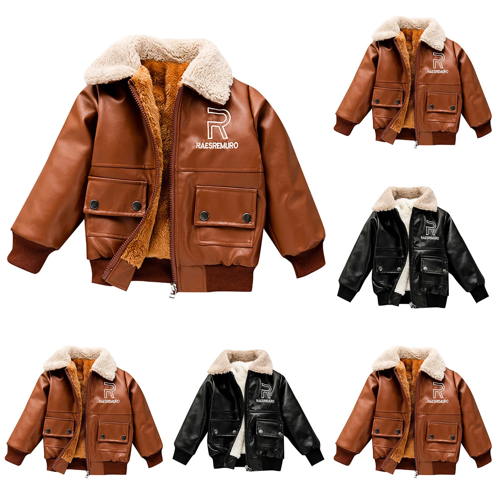 Fashion Baby boys jacket 0-12 Yrs children's thick pu jacket Plush Velvet Thick leather pilot Coat kids winter Warm Boys outwear