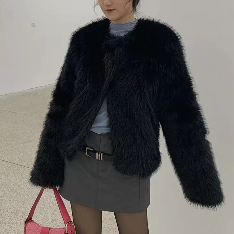 سترة نسائية قصيرة بتأثير فرو صناعي ورقبة دائرية أنيقة ومتعددة الاستخدامات يجب اقتناؤها قطعة للخريف والشتاء Trafizaran #2