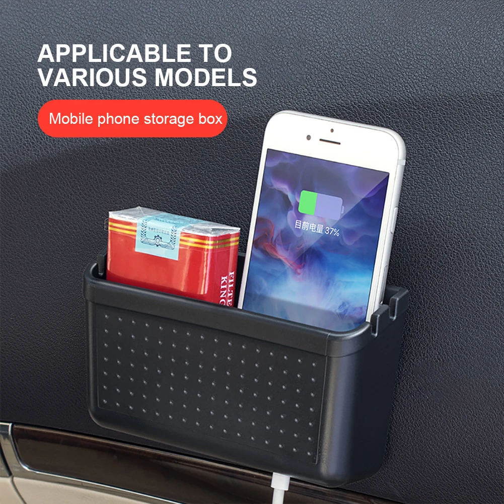 Universal Car Organizer Box Adhesive Black Bonded Phone Holder with Reversed Charging Port Automobile Interior Accessories