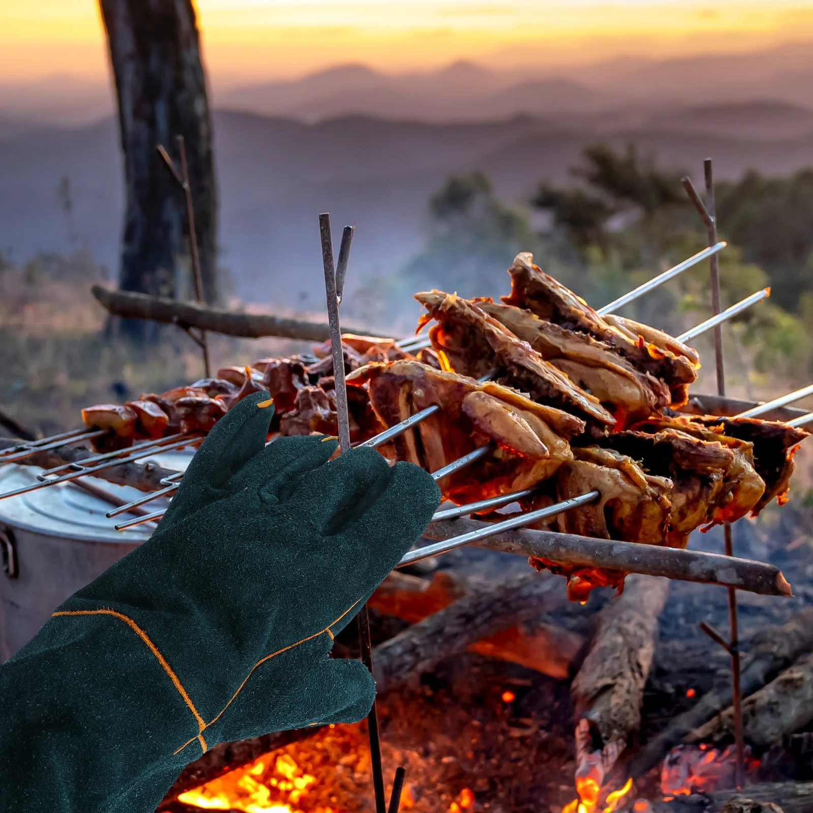 

1 Pair 60Cm Long Thickened Cowhide Heat Resistant Welding Protective Gear For Cooking Bbq Camping Soldering Fireproof