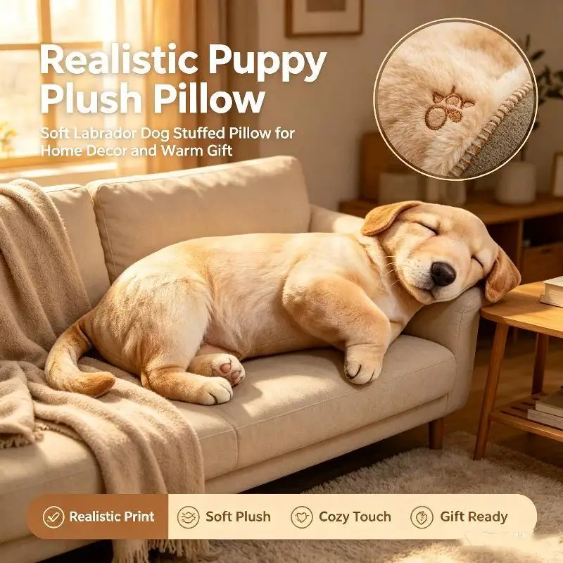 Lifelike Sleeping Dog Stuffed Plush Toy Soft Cotton Doll Kawaii Throw Pillow For Home Decoration