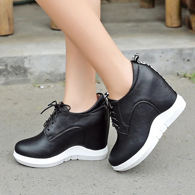 Fashion Wedges Sneakers Women Spring Autumn Comfort Hidden Platform Casual Shoes Girls Lace-up Wedge Heels Grey White Sneakers