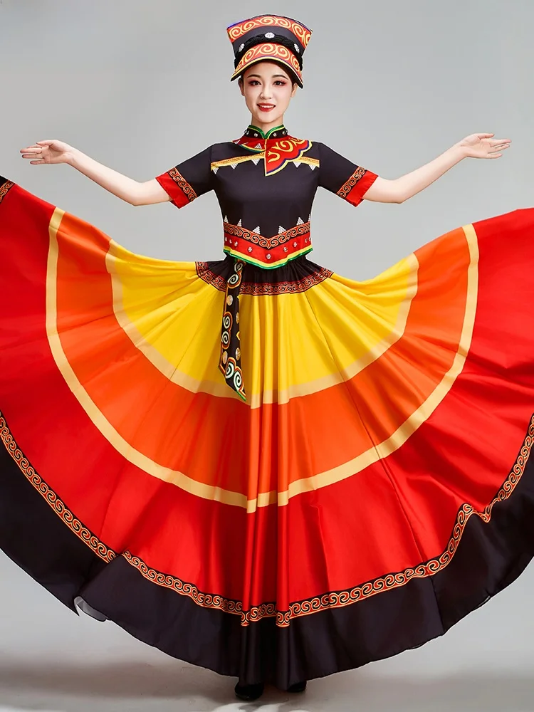 

Women's Dance Performance Outfit New Style Sichuan Liangshan Yunnan Ethnic Clothing Children's Half-length Flared Skirt