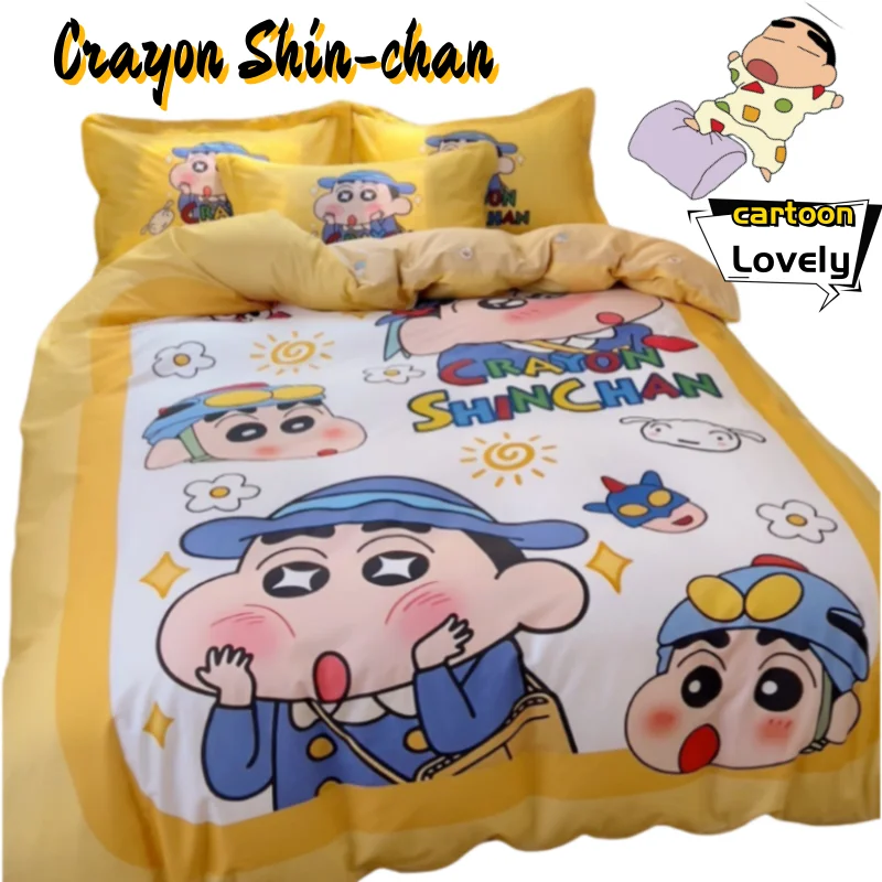 

New Crayon Shin-chan Nohara Shiro Periphery Cartoon Four-Piece Set Student Dormitory Soft and Comfortable Sheets 3-piece set