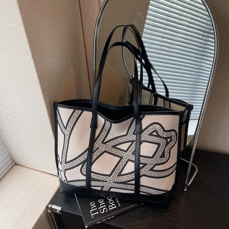 

Yuzuo Niche Design Sense Tote Bag Women's 2025 Autumn New Fashionable Literary Linen Commuter Shoulder Canvas Bag