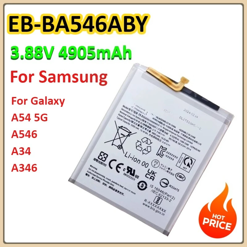 

EB-BA546ABY 4905mAh For Samsung Galaxy A54 5G A546 A34 A346 Mobile Phone Battery