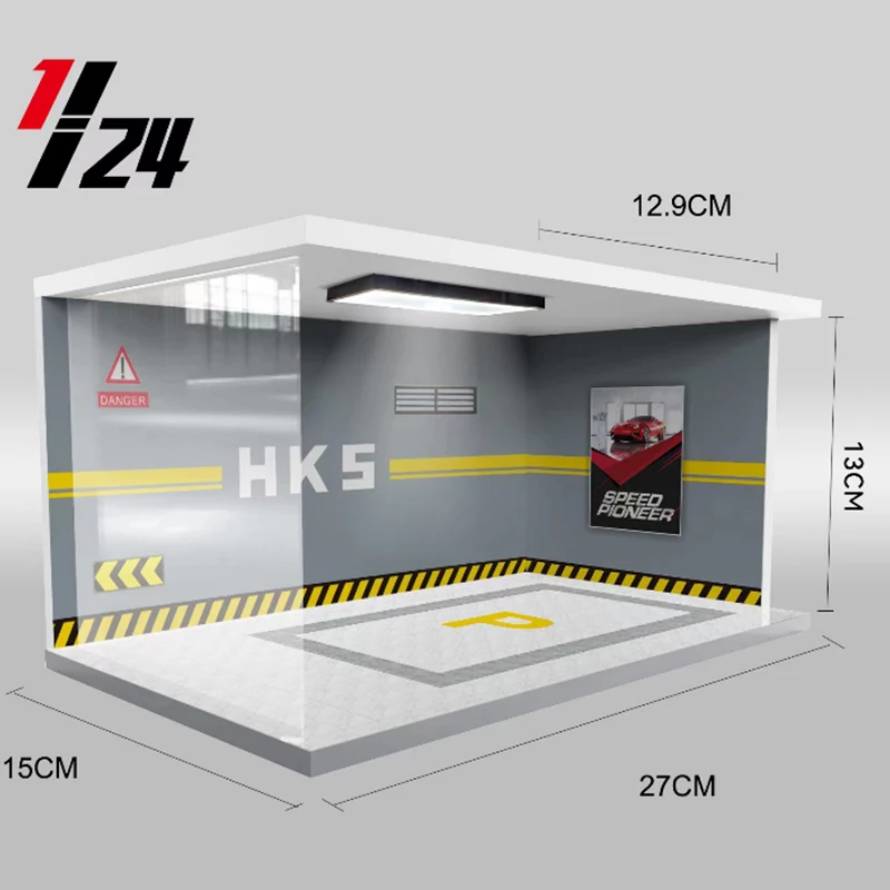 Modelo de garaje 1:24, estacionamiento, vehículos de aleación, juguete, iluminación LED, escena, exhibición de simulación, coleccionables, pasatiempos, regalos