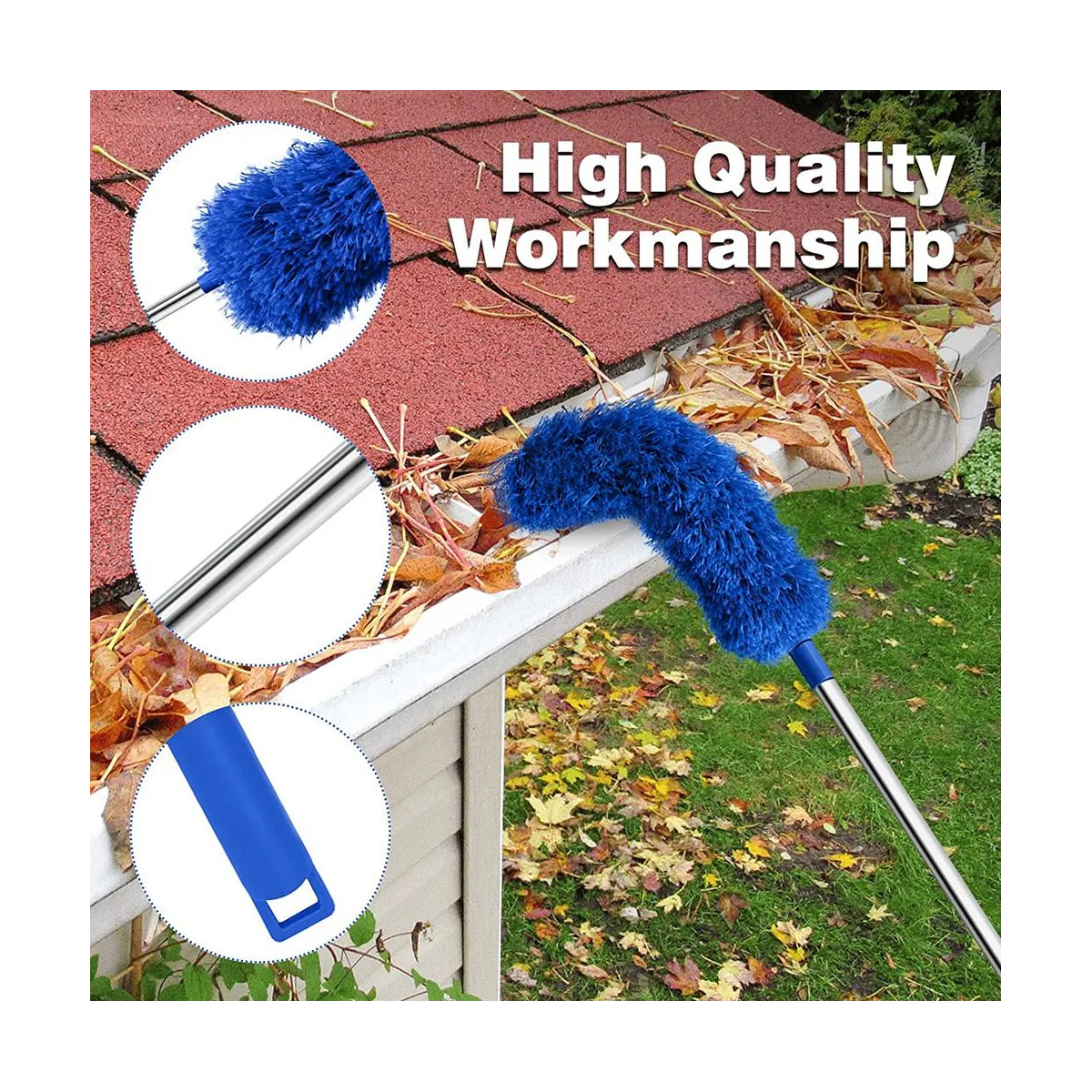 Gutter Cleaning Brush Roofing Tool with Telescopic Extendable Pole 8.2Ft Guard Cleaner Tool Easy Remove Leave, blue