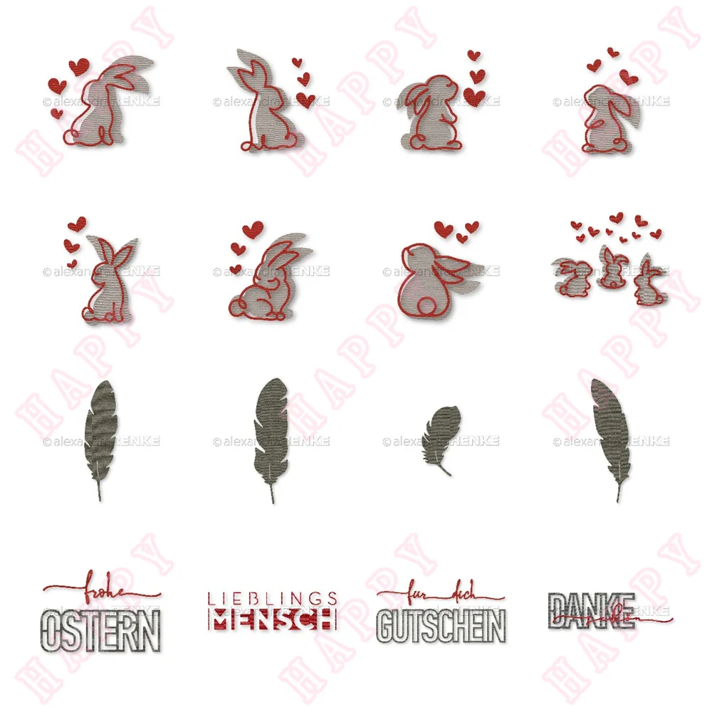 

Artist Rabbit Metal Cutting Dies Feather Bag Small Meadow DIY Craft Making Greeting Card Scrapbook Decoration Embossing Template